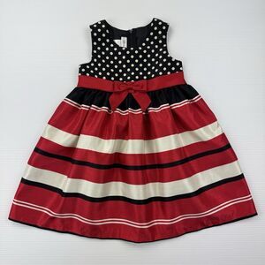 Bonnie Jean Girls Dress 4T Black Polka Dot Red White Stripe Holiday Party Bow